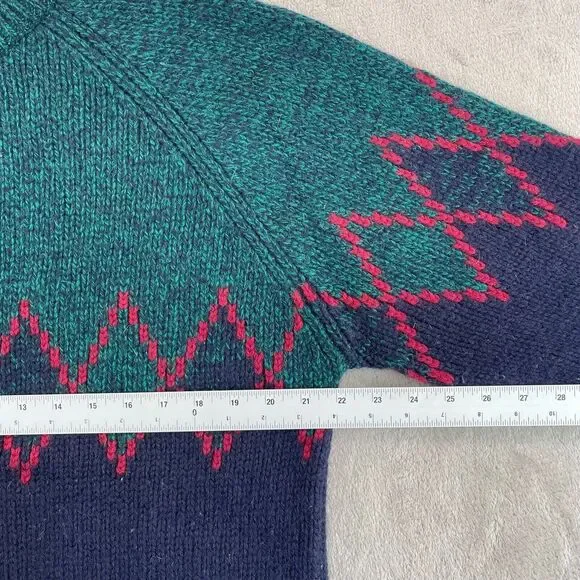 Vintage GAP Sweater Men Large‎ Blue Green 100% Wool Diamond Crew Neck Outdoors - Picture 5 of 7